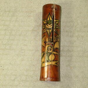 Vintage Bamboo Hand Painted H Slit Tongue Percussion Drum Cylindrical